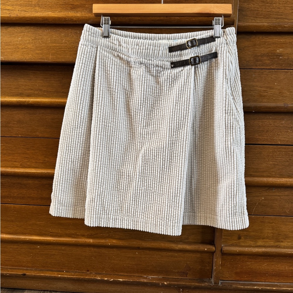 Boden Light Gray Corduroy A-Line Skirt with Buckle Details